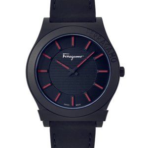 Ferragamo Black Red Accent 41mm Watch New